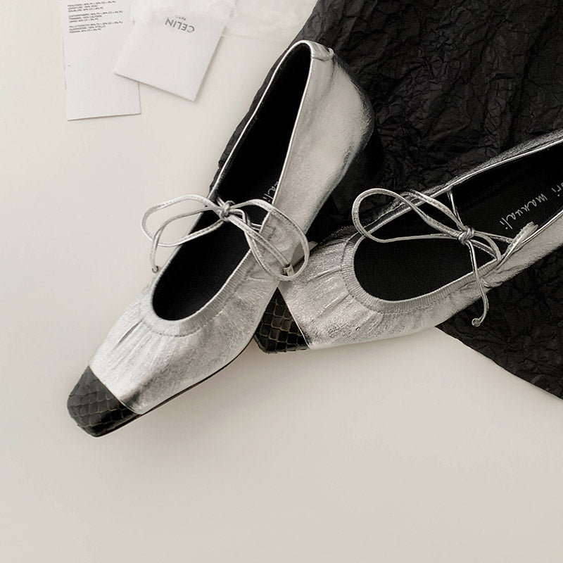 Karin Luna In Stock Spot Goods  Retro Sweet Bowknot Granny Wrinkled Single Shoes