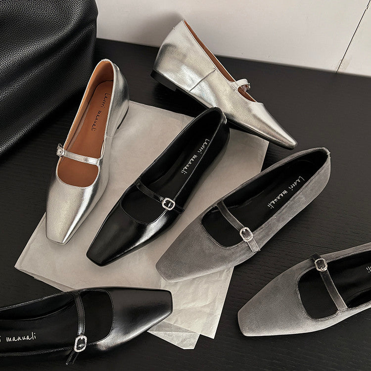 Karin Luna In Stock Spot Goods  Elegant Square-Toe One-Strap Height-Increasing Flats