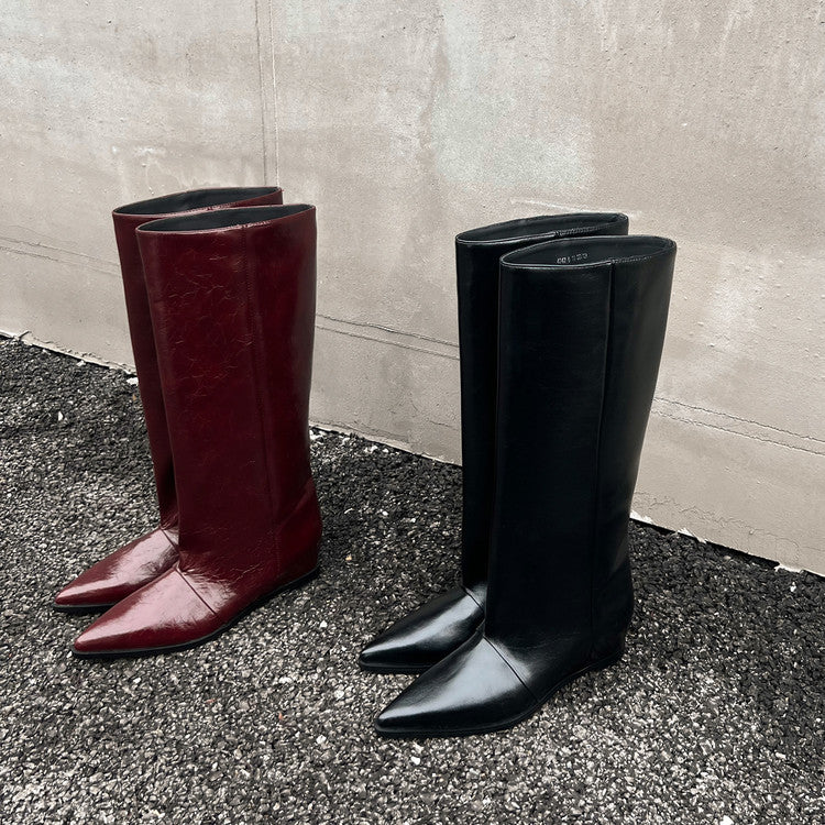 Karin Luna Elegant Style Pointed Toe Internal Height Increase Slip-On Long Boots
