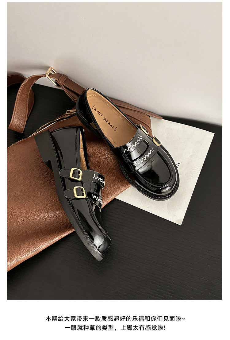 Karin Luna In Stock Spot Goods  Retro Style Slip-On Metal Buckle Loafers