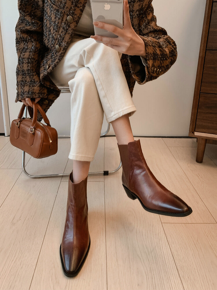 Karin Luna In Stock In stock   Classic first-layer cowhide Chelsea elastic ankle boots