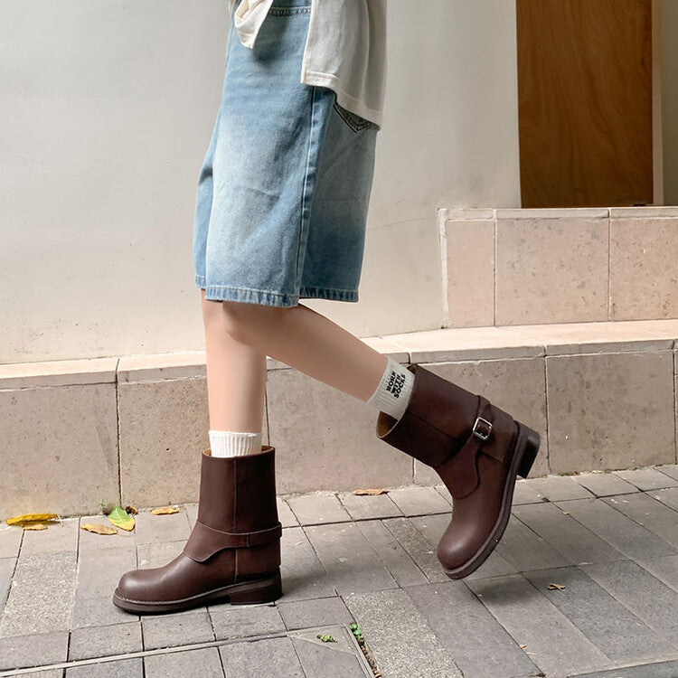 Karin Luna Belt Buckle Chunky Heel Fashion Short Boots