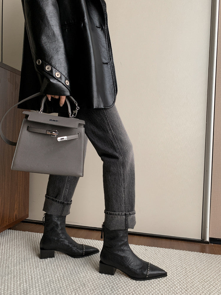 Karin Luna In Stock In Stock Slim Boots Series~Pointed Toe Rivet Slim Short Boots