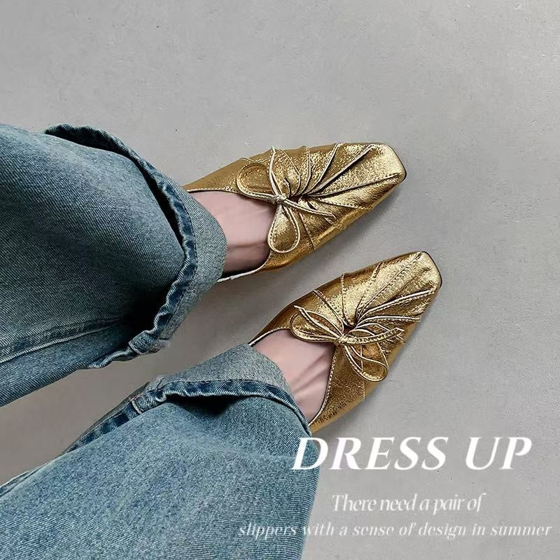 Karin Luna French Style Wrinkled Square Toe Height-Increasing Flats