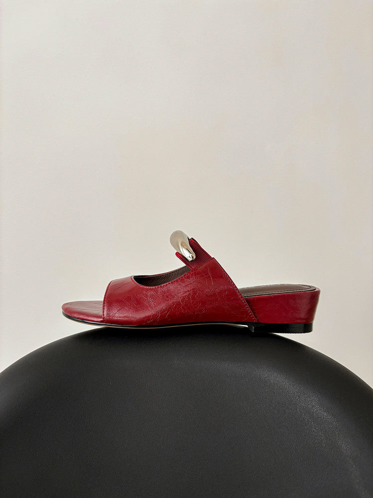 Karin Luna In Stock Spot Goods  Metal Buckle Round Toe Strap Slippers