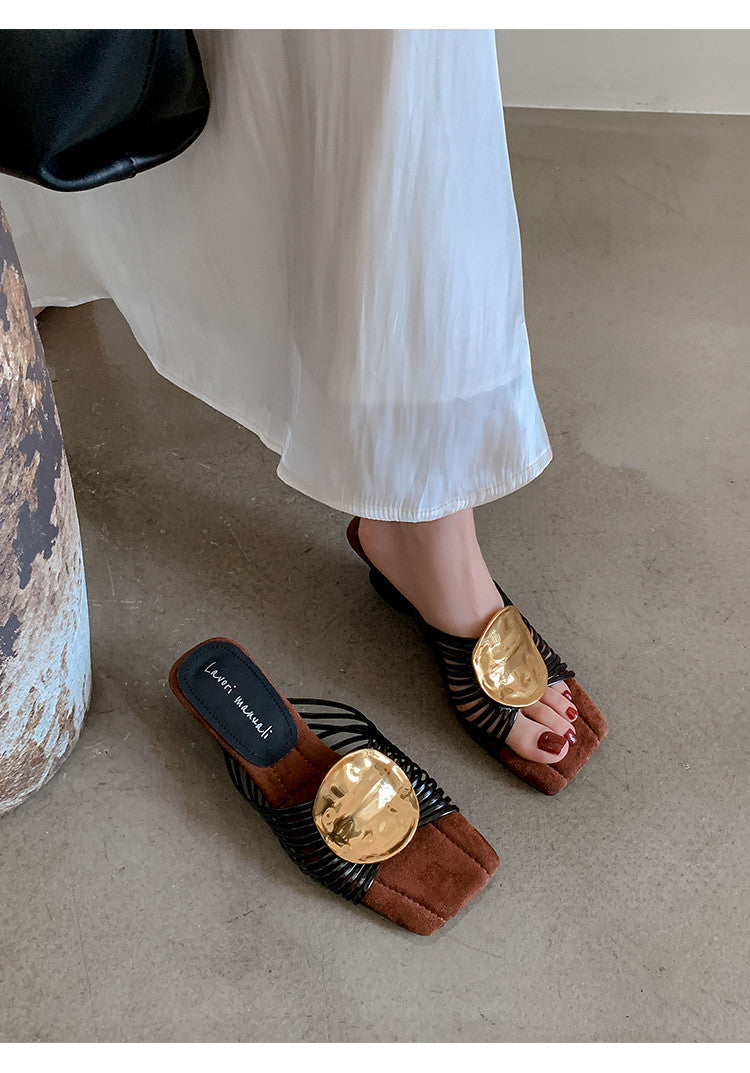 Karin Luna Bestseller Popular New Image  Comes with data plan included Resort Style Irregular Heel Thin Strap Slippers