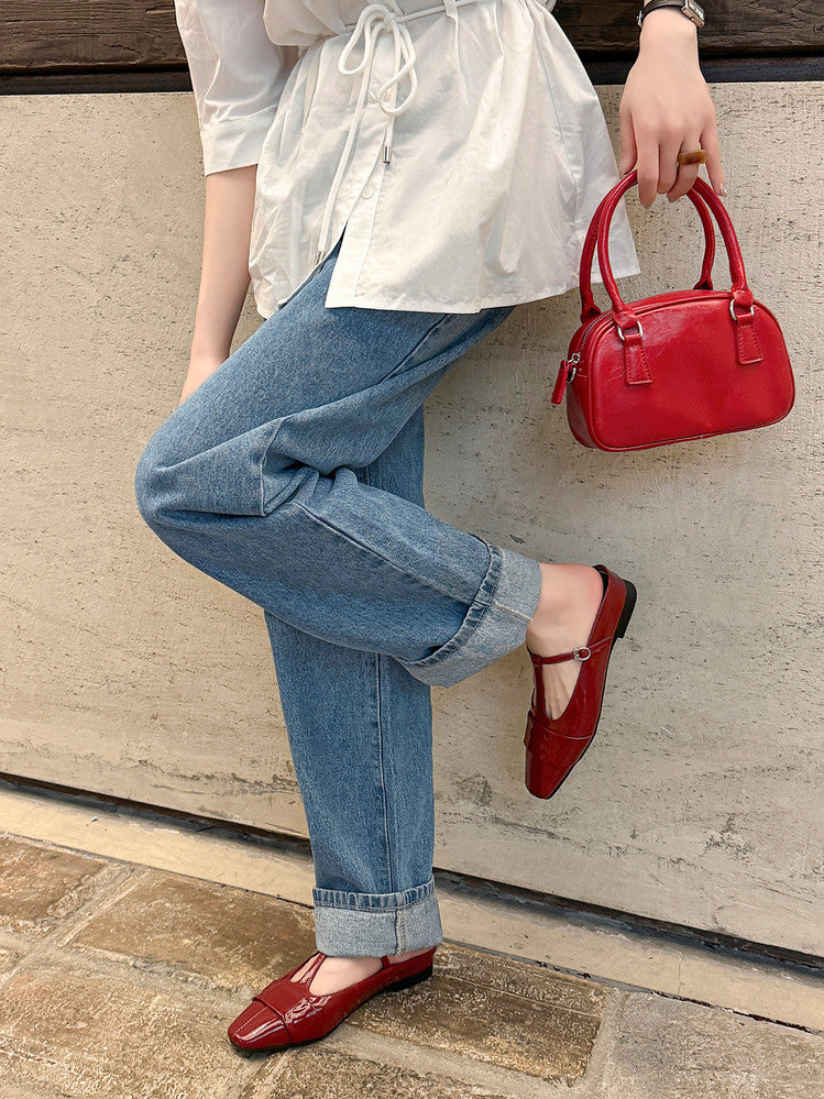 Karin Luna In Stock Spot Goods  t Square-Toed Full Leather Basic Slippers
