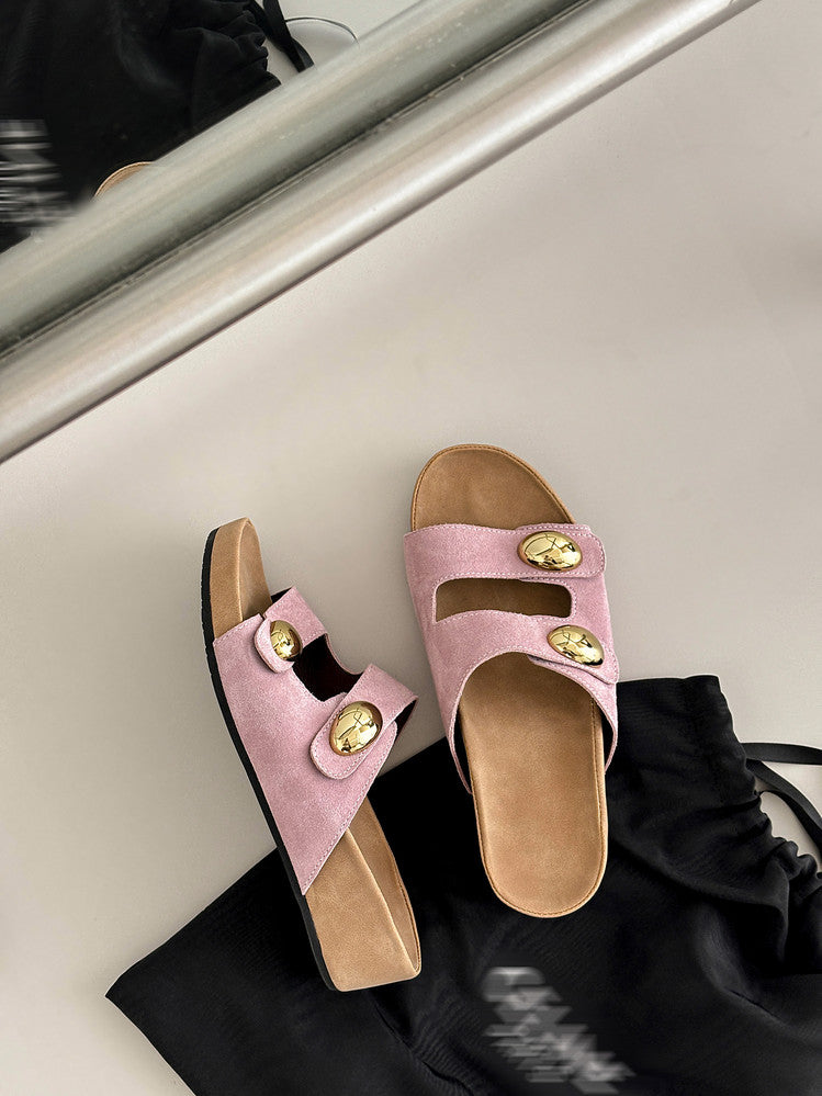 Karin Luna   Casual Style   Thick Sole Belt Buckle Slide Sandals
