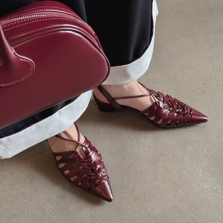 Karin Luna Braided Style ~Cross-woven Pointed Toe Closed-toe Sandals