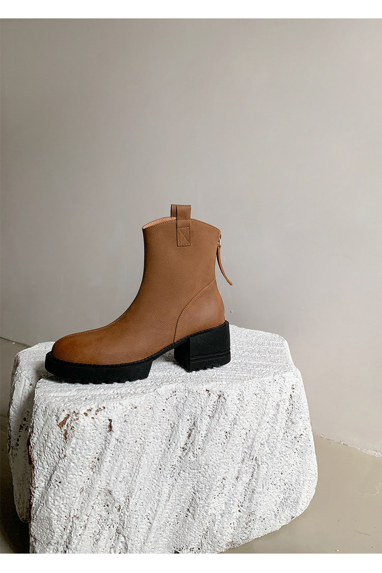 Karin Luna In Stock Versatile Round Toe Chunky Heel Ankle Boots