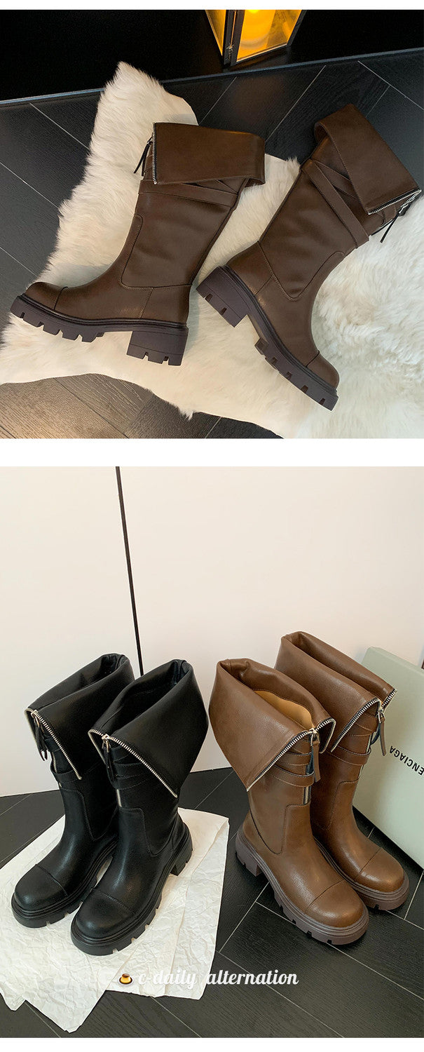 Karin Luna In Stock In-stock Foldable Niche Thick-soled Knight Boots