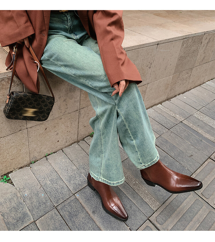 Karin Luna In Stock In stock   Classic first-layer cowhide Chelsea elastic ankle boots