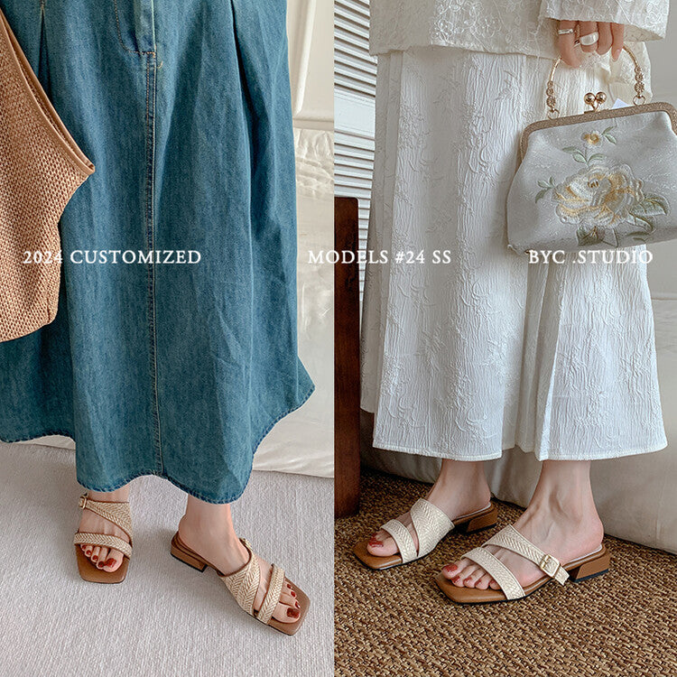 Karin Luna Full of casual charm~ Irregular Weaving Design Flat Slippers