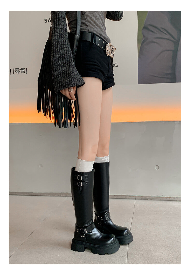 Karin Luna Full Cowhide  miumiu Popular Round Toe Thick Sole Beautiful and height-increasing