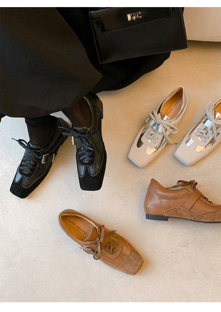 Karin Luna In Stock Spot Goods  Designed retro square-toe ballet shoes with laces