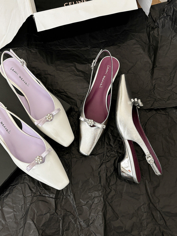 Karin Luna In Stock In Stock Sweet Bowknot Small Square Toe Chunky Heel Closed-toe Elegant Retro Sandals