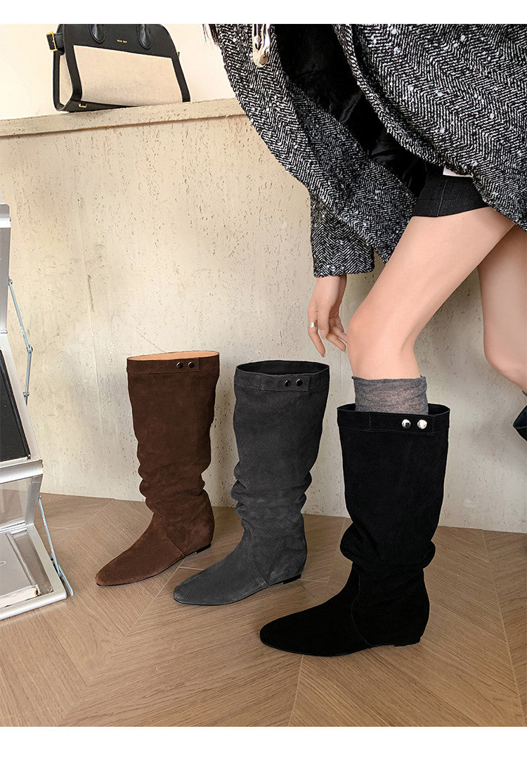 Karin Luna In Stock Spot Goods  Bestselling Suede Leather Sold Out Fast: Pile of Matte Inner Height-Increasing Western Boots