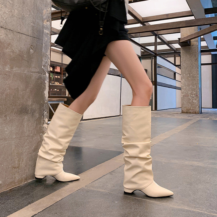 Karin Luna Elegant Style Pointed Toe Hidden Wedge Long Boots