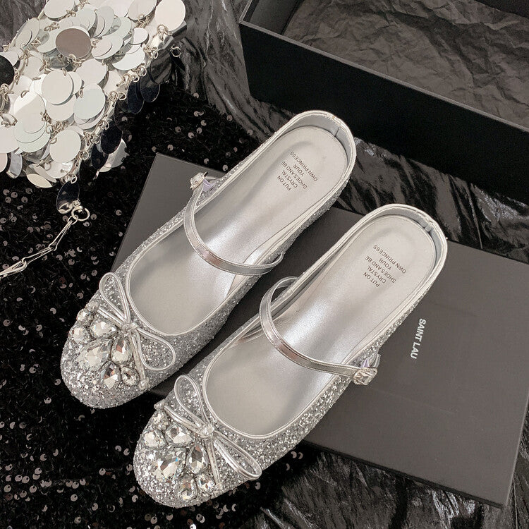 Karin Luna In Stock In Stock  Rhinestone One-Strap Round-Toe Slip-On Height-Increasing Soft Slippers