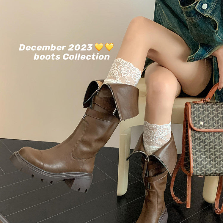 Karin Luna In Stock In-stock Foldable Niche Thick-soled Knight Boots