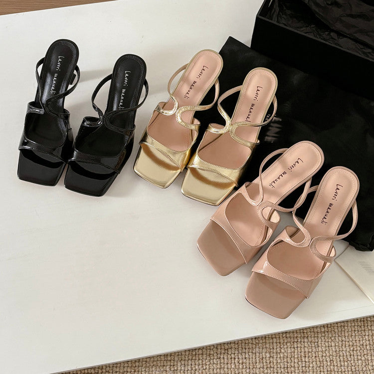 Karin Luna French Retro Square Toe Wrap Strap Open-Toe Slippers