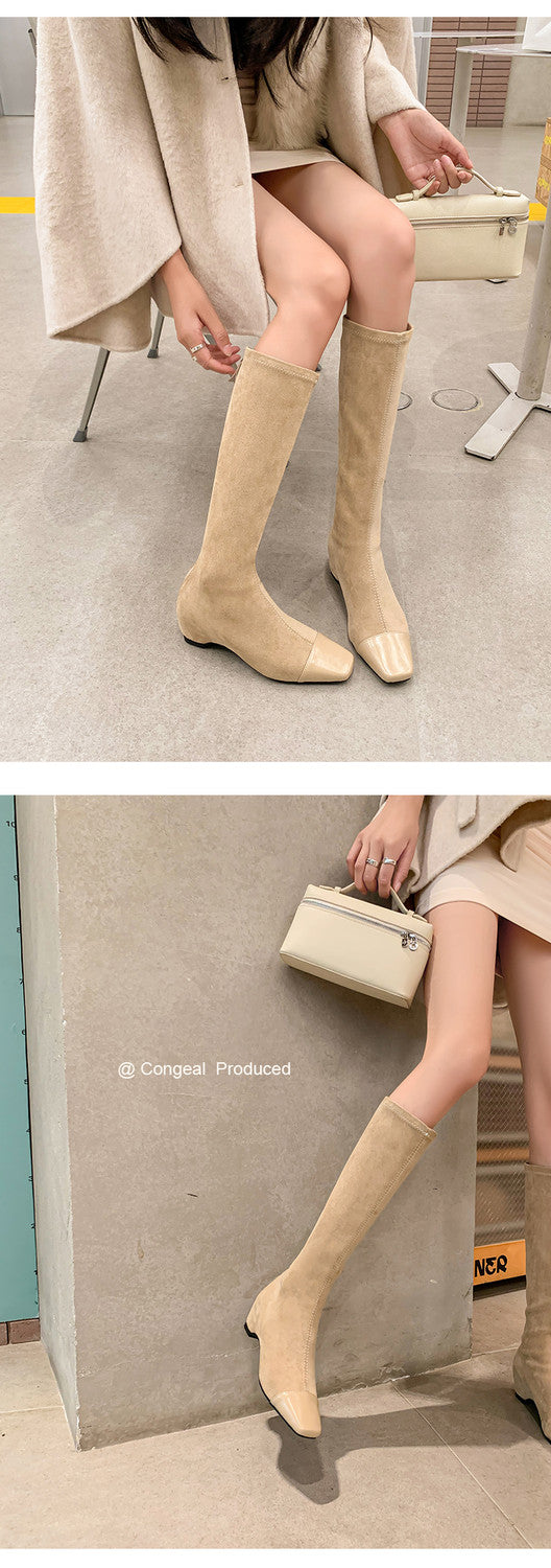 Karin Luna In Stock Spot Goods  Patchwork Long Boots Elegant Versatile