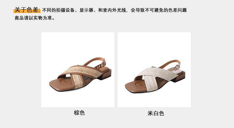 Karin Luna In Stock  Spot Goods Woven Style  Cross-strap Vacation Style Flat Sandals