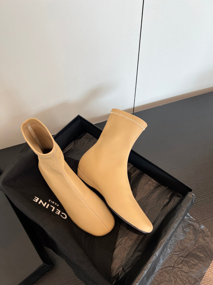 Karin Luna In Stock Spot Goods Round Toe Basic Stretch Slim Short Boots