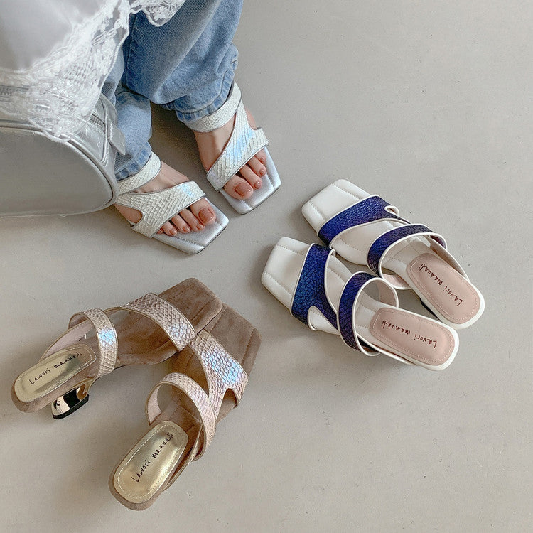 Karin Luna Fish Skin Series~Minimalist Square Toe Popular Irregular Heel Slippers
