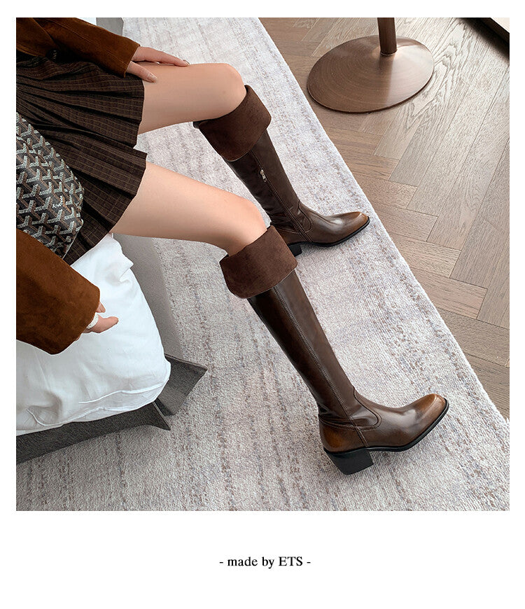 Karin Luna exploded  Three versions exploded Single Fleece Lining Fur Collar Version  Thick Fur Collar Foldable Hot-Selling Full Cowhide Pointed Toe Chunky Heel Classic Style