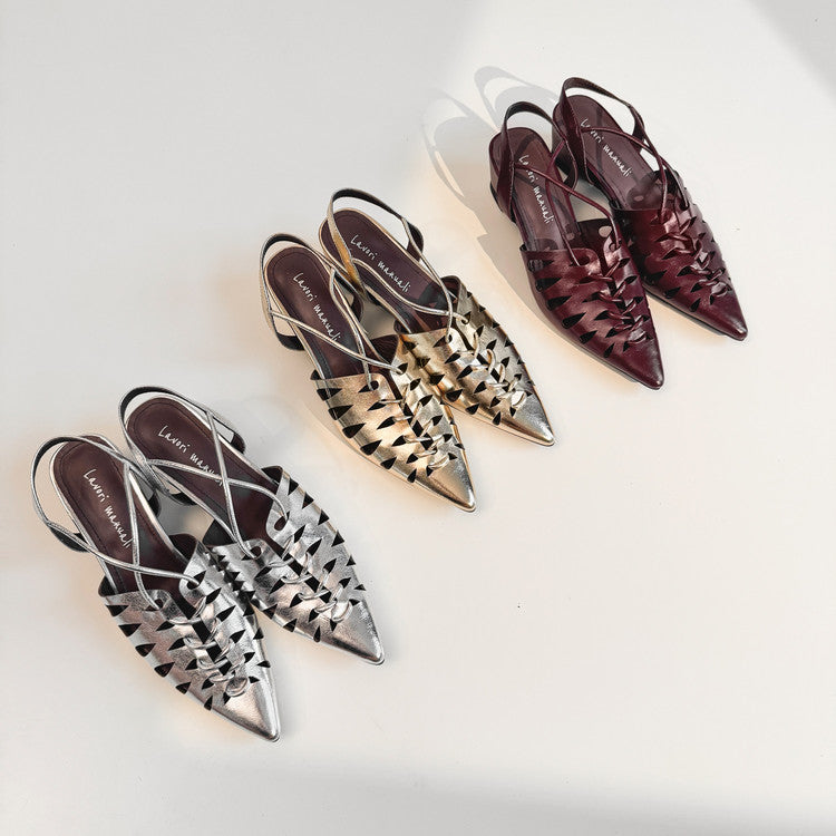 Karin Luna Braided Style ~Cross-woven Pointed Toe Closed-toe Sandals