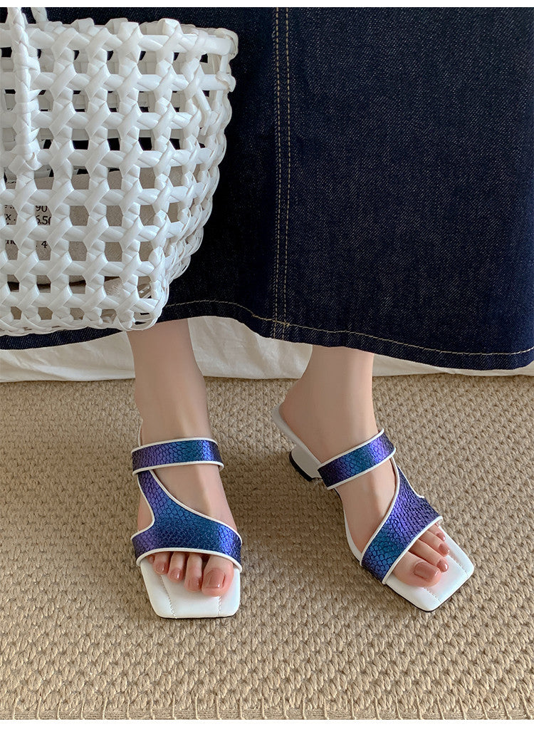 Karin Luna Fish Skin Series~Minimalist Square Toe Popular Irregular Heel Slippers