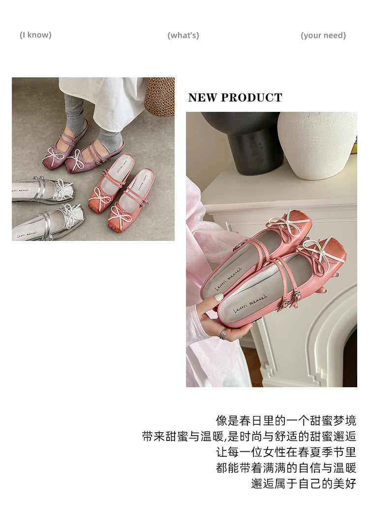 Karin Luna In Stock In Stock   Summer New Sweet Bowknot Color Block Square Toe Height-Increasing Slippers