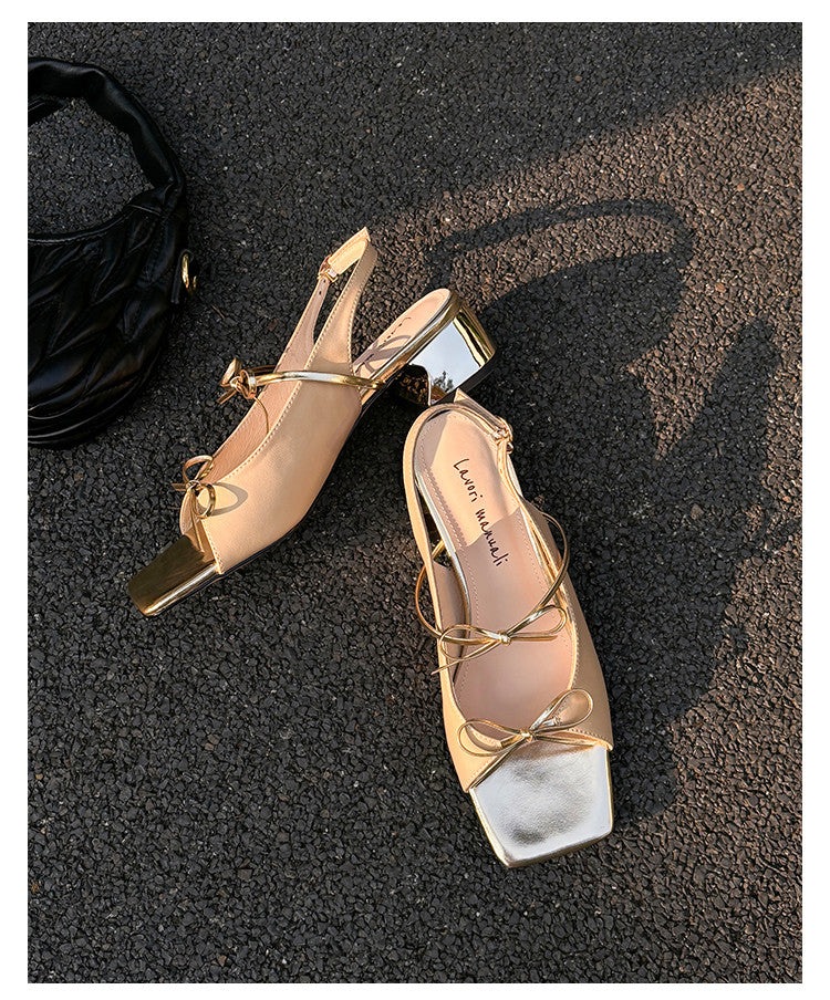 Karin Luna In Stock Spot Goods Square Toe Double Bow Thick Heel Sandals