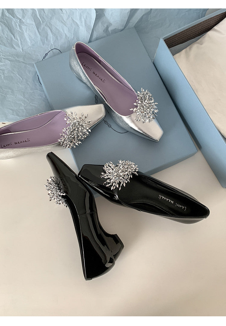 Karin Luna In Stock Spot Goods Exquisite Fireworks Buckle Small Square Toe Chunky Heel Commuter Shoes