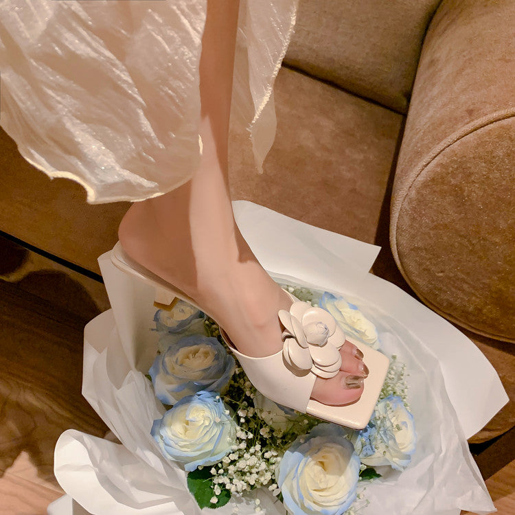 Karin Luna Flower of Wealth in the World~Says purple has a lot of charm Spot Goods Spot Goods  Three-Dimensional Camellia Elegant Sandals