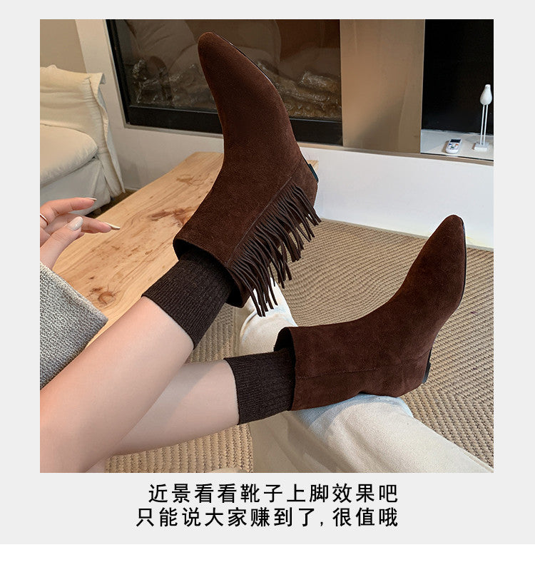 Karin Luna In Stock Spot Goods Tassel Square Toe Hidden Wedge Short Boots