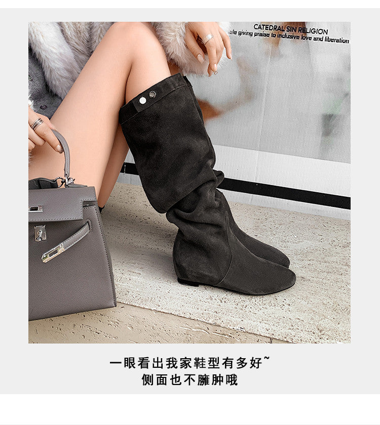 Karin Luna In Stock Spot Goods  Bestselling Suede Leather Sold Out Fast: Pile of Matte Inner Height-Increasing Western Boots