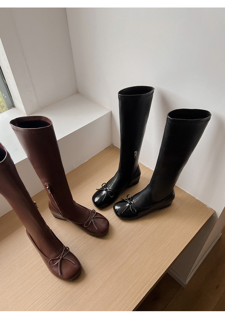 Karin Luna In Stock Spot Goods  Butterfly Knot Round Toe Hidden Heel Boots