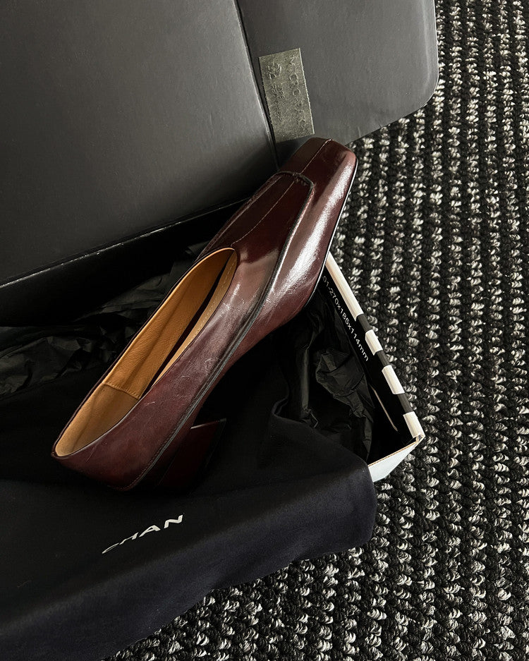 Karin Luna In Stock Spot Goods  Retro Full Leather Square Toe Shallow Mouth Single Shoes