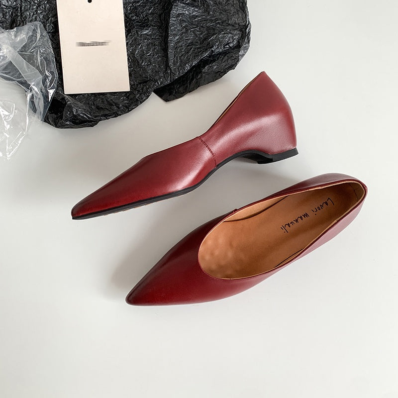 Karin Luna Full Layer Inside and Out~Basic Versatile Retro French Pointed Toe Irregular Heel Single Shoes