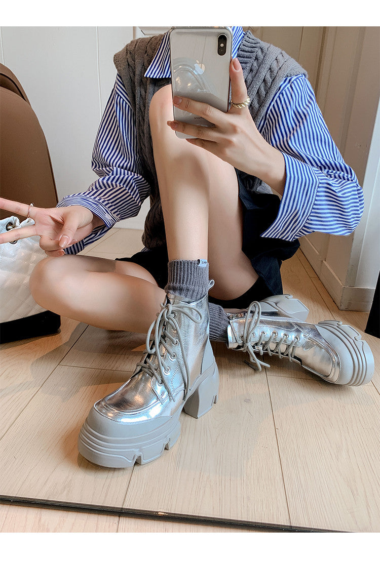 Karin Luna Casual Thick Sole Lace-up Short Boots