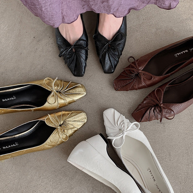 Karin Luna French Style Wrinkled Square Toe Height-Increasing Flats