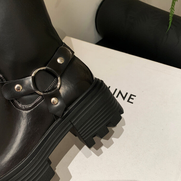 Karin Luna In Stock In Stock Slimming Diagonal Cut Tube Top  Best-selling in stock Retro Metal Buckle Thick-Soled Long Boots