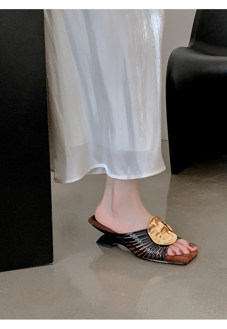 Karin Luna Bestseller Popular New Image  Comes with data plan included Resort Style Irregular Heel Thin Strap Slippers