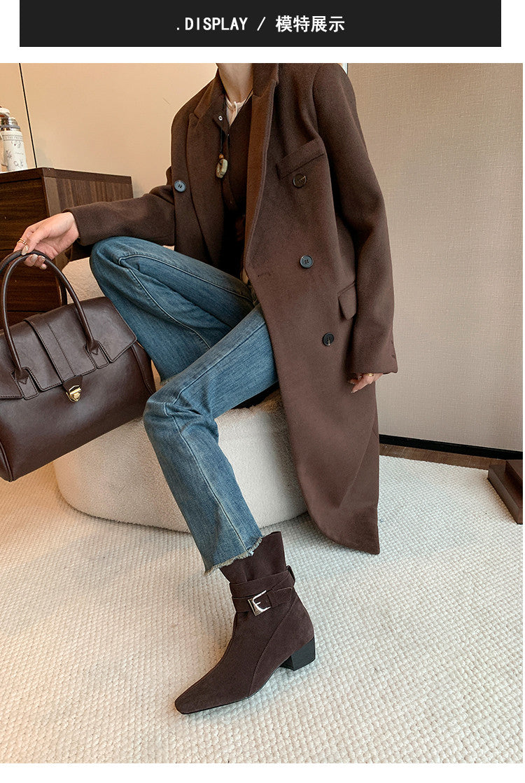 Karin Luna In Stock In Stock Hot-Selling Basic Old Money Style Retro Belt Buckle Short Boots