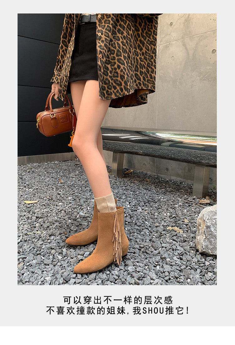 Karin Luna In Stock Spot Goods Tassel Square Toe Hidden Wedge Short Boots