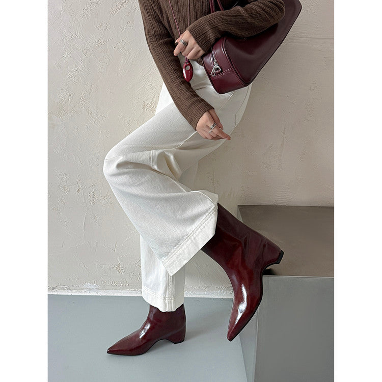 Karin Luna Elegant Pointed Toe Hidden Wedge Short Boots