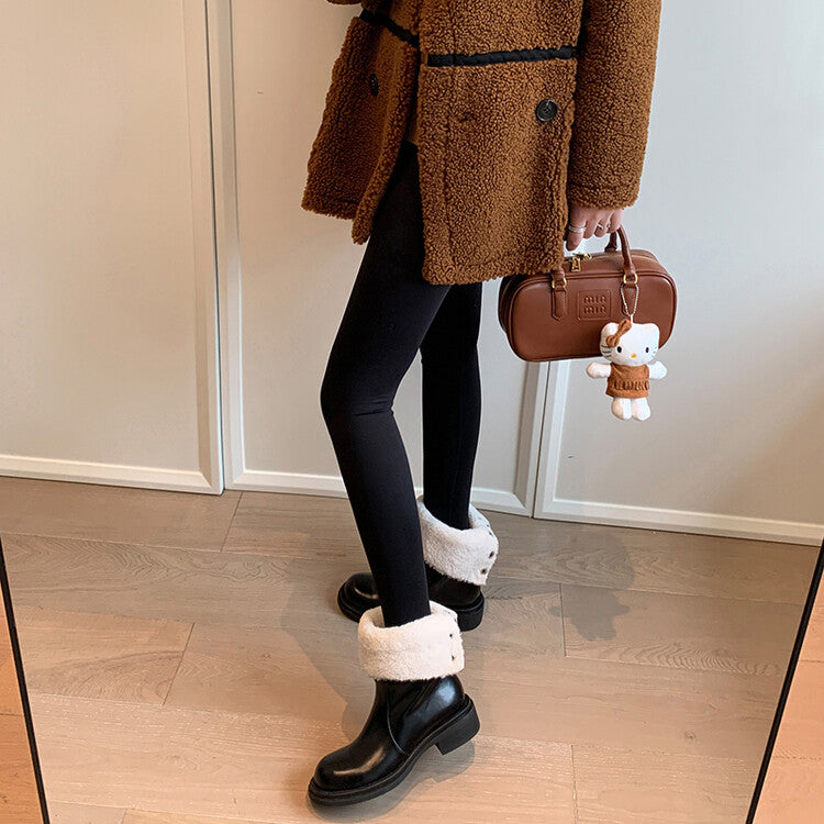 Karin Luna Classic Basic Style   Convertible Foldable Hidden Buckle Snow Fur Shoes Full cowhide Basic Flat Short Boots