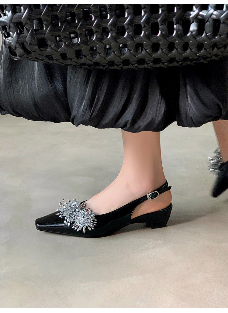 Karin Luna Brilliant Fireworks~Elegant Square-Toed Closed-Toe Chunky Heel Sandals